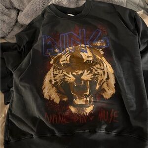 Anine Bing Black Tiger Graphic Crewneck Sweater